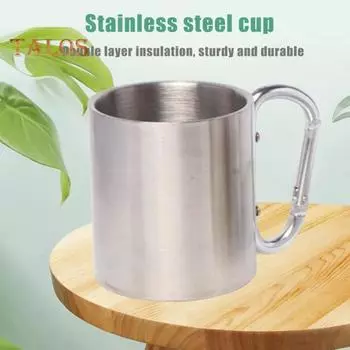 Чашка из нержавеющей стали 220 мл, двухслойная чашка для кемпинга, путешествий, ручек, карабинов, походов, переносных чашек, кружек для чая и кофе на открытом воздухе серебряный