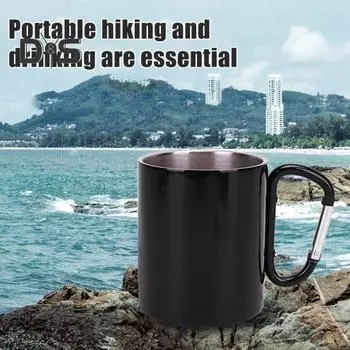Чашка из нержавеющей стали 220 мл, двухслойная чашка для кемпинга, путешествий, ручек, карабинов, походов, переносных чашек, кружек для чая и кофе на открытом воздухе серебряный