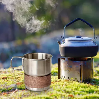 Чашка из нержавеющей стали для кемпинга со складной ручкой, металлическая чайная посуда, уличная кружка