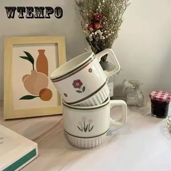 Чашка, кружка с крышкой, ложка, керамическая чашка для мужчин и женщин, бытовая корейская версия студенческой пары, кофейная чашка большой емкости One size