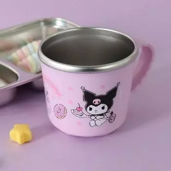 Чашка Lilpang Kuromi из нержавеющей стали с нескользящей ручкой, 250 мл, разноцветная, 1 шт., популярный персонаж в Корее