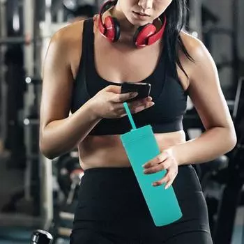 Чашка-непроливайка Yousheng с широким горлом, 16 унций, с трубочкой и крышкой, герметичная, герметичная, с защитой от проливания, для домашнего офиса, спортзала, путешествий 480ml циан