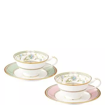 Чашка Noritake с блюдцем пара кофе и 220 куб. см Yoshino 2 клиента Костяной фарфор и (набор для смены цвета) (для чая) Зеленый/Розовый Y6988/998307