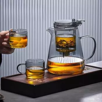 Чашка Piao Yi из боросиликатного стекла с одной кнопкой, фильтр для заваривания чая, индивидуальный чайник с ручкой