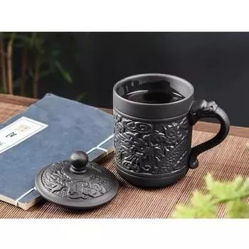 Чашка ручной работы из фиолетовой глины с крышкой, чашки для чая в фиолетовой сетке Исин, китайская чайная кружка Цзыша кунг-фу, офис, Прямая доставка Brown Peach 420ml