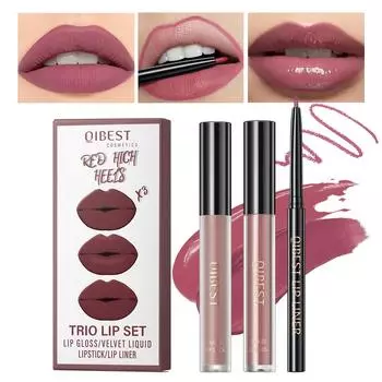 Чашка с антипригарным покрытием Невыцветающая глазурь для губ Матовый матовый увлажняющий набор подводок для губ Макияж «три в одном» 1#