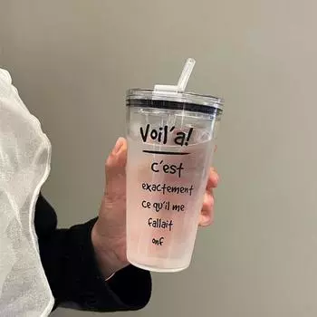 Чашка с бантом и соломинкой Прозрачная бутылка для воды Милая кофейная чашка