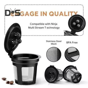 Чашка с фильтром для кофе с откидной крышкой Многоразовый пищевой съемный фильтр для кофе с мелкой сеткой для Ninja Dual Brew Pro чёрный