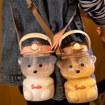 Чашка с милым медведем, различные режимы, стакан от 800 до 1400 мл с соломой, кавайная бутылка для воды для девочек, детский уличный чайник для питья 1000ml to 1400ml