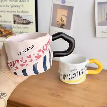 Чашка с полосками зебры, ретро-керамическая кружка, простая граффити, домашняя чашка для завтрака, пара, чашка для воды, рождественский подарок, посуда для питья 301-400ml