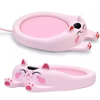 Чашка с рисунком кошки, кофейная чашка, термокружка для офиса, 3 уровня температуры, подставка для смартфона, автоматическая кружка с ЖК-дисплеем, рождественский подарок, грелка, грелка, розовый