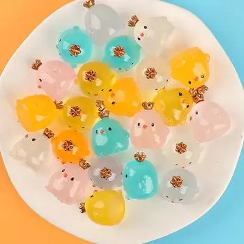 Чашка с водой, мультяшный DIY ювелирный патч, светящаяся заколка для волос, материалы для украшения микроландшафта, аксессуары из смолы, чехол для телефона, 5 шт., аксессуары для курицы с короной белый