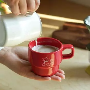 Чашка щенка, сложенная в стопку, красная кружка, пара, вода, молоко, милая керамическая кофейная чашка, граффити, рождественский подарок на новый год, молочные кухонные принадлежности 201-300ml