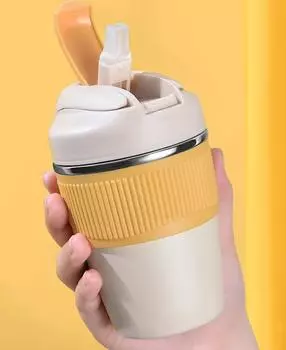 Чашка, термокружка с соломенной изотермической колбой, термос для бутылки с водой, охладитель из нержавеющей стали для кофе, пива, посуда для напитков 350ml