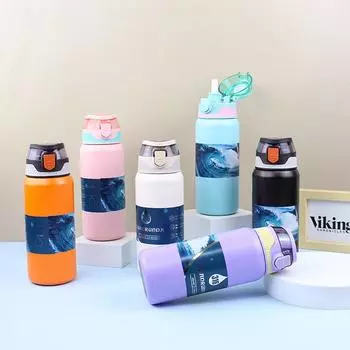 Чашка-термос, модная крышка с отскоком пули, прямая чашка для напитка, термос из нержавеющей стали 316, студентка, красивая чашка для воды 600ml фиолетовый