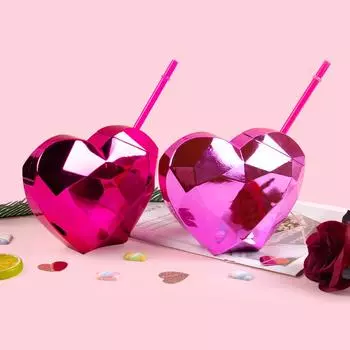 Чашка в форме сердца с крышкой и соломинкой ко Дню святого Валентина, розовые и красные, для диско, коктейльные чашки, для помолвки, свадьбы, девичника, вечеринки, декора