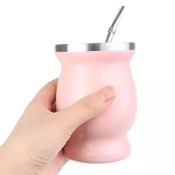 Чашка Yerba Mate из нержавеющей стали 304, аргентинская тыква Yerba Mate на 8 унций с бомбильями розовый