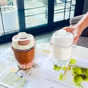 Чашки для эспрессо для кофе и чая Милая кружка Стеклянный стакан для кофе Хорошая чайная утварь Посуда для напитков Многоразовая чашка Холодный льдом Термокружка 301-400ml