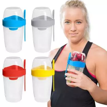 Чашки для хлопьев на вынос Большие чашки для йогурта Чашки для каши с крышкой-ложкой Контейнер для хлопьев Коробка для хлопьев для йогурта Контейнер для заправки Контейнер для завтрака S