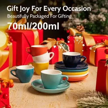 Чашки для капучино 70 мл/200 мл с блюдцами, цветные керамические чашки для кофе эспрессо, набор стандартных кружек для соревнований, посуда для кафе 70ml белый