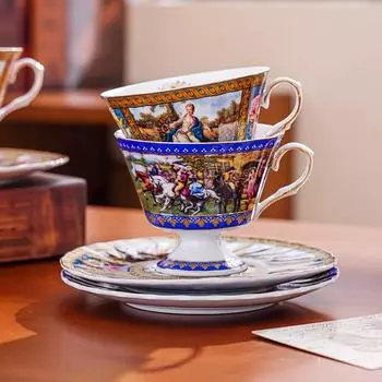 Чашки для кофе из костяного фарфора Rose High Foot British Niche Retro Coffee Cup Plate Banquet Sausage Teaware Afternoon Tea Coffee Cup 190ML