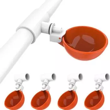 Чашки для поения для кур с тройником из ПВХ 1/2 дюйма, автоматическая поилка для кур, набор для подачи воды для птицы для цыплят, утки, гуся, кролика, 5 упаковок 5pcs оранжевый