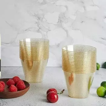 Чашки для воды с золотыми блестками, 50 шт., 9 унций, свадебная вечеринка, годовщина, полные золотых блесток, для вина, шампанского, сока, пива