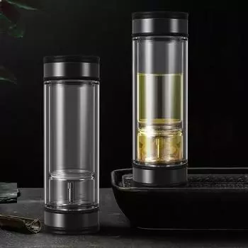 Чашки для замачивания с разделением чая. Двухслойные стеклянные чашки. Фильтр для чая. Высококачественные портативные чашки для мужчин и женщин. 301-400ml чёрный