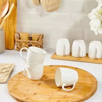 Чашки/кружки для чая/кофе из костяного фарфора ручной работы с современным дизайном для подарков и домашнего декора - 240 мл каждая - набор из 6 шт.