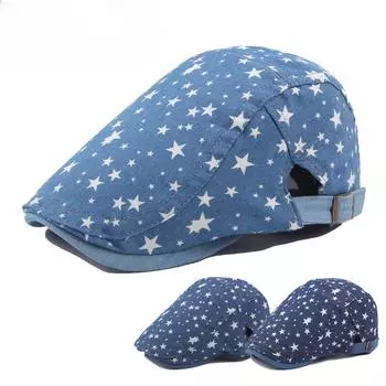 Chasing Wolf Модная женская джинсовая кепка с принтом Повседневная шляпа художника Винтажный берет Shade adjustable синий