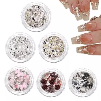 Части ногтей Стразы 6 Чехлов 3D 3D Лента Бабочка Камелия Бусины Жемчужная Цепочка Камень для ногтей Гель для ногтей Смола Детали ювелирных изделий Украшения для ногтей Ручная работа Декор Детали