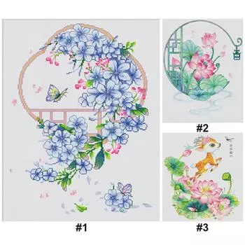 Частичная вышивка египетским хлопком нитью 16CT с принтом цветов крестиком 4165