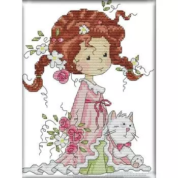 Частичная вышивка Эко-хлопковая нить 14CT Напечатанная Девочка Крестиком Набор Искусство KB080