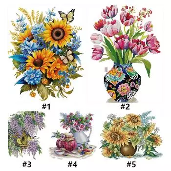 Частичная вышивка Эко-хлопковая нить 14CT Печатный цветок Набор для вышивки крестом AU J778