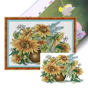 Частичная вышивка Эко-хлопковая нить 14CT Печатный цветок Набор для вышивки крестом AU J778