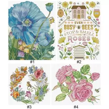 Частичная вышивка Эко-хлопковая нить 14CT с принтом цветов, набор для вышивки крестом J800