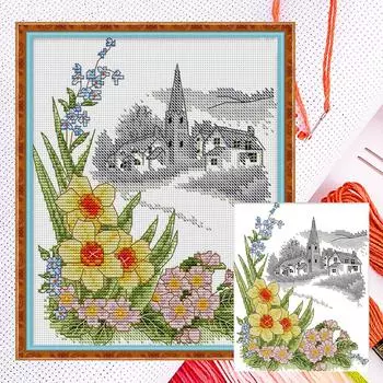 Частичная вышивка Эко-хлопковая нить 14CT Счетные цветы Набор для вышивки крестом HA131