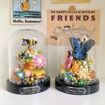 Частицы Creactive Mini с пылезащитным чехлом, игрушечные строительные блоки, пчела, бабочка, стрекоза, богомол, насекомое, серия настольных украшений