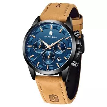 Часы 10 ATM Water Multifunction Stainless Strap Quartz Waterproof and Scratch Confetti Business Analog Gift for Men Men s Resistant, циферблат, хронограф,