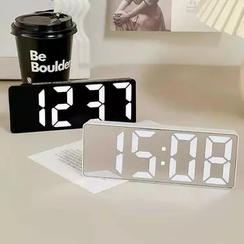 Часы 1 шт. светодиодный цифровой электронный зеркальный студенческий настольный умный будильник многофункциональный декор гостиной спальни белый