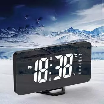 Часы 1PCS LED цифровой зеркальный будильник с дисплеем времени, даты, температуры, будильник для детей и школьников, гостиная, спальня белый