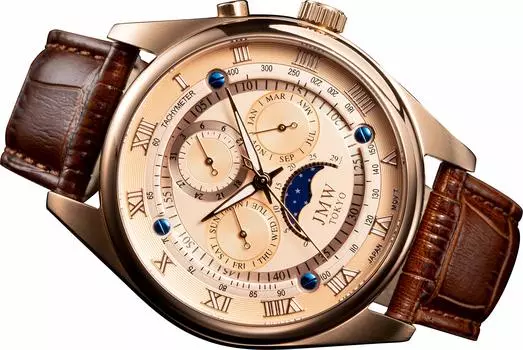 Часы Advanced Moon Phase 100m Водонепроницаемость Натуральная кожа Ремень Римский индекс до 300 штук День Подарочный подарок [JMW TOKYO] Мужские [Японский механизм] золотой