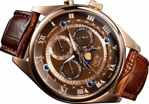 Часы Advanced Moon Phase 100m Waterproof из натуральной кожи с ремешком и римскими индексами, коричневого и золотого цвета, подарок на 300 штук, подарок на день [JMW TOKYO] Мужские