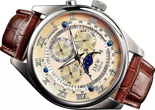Часы Advanced Moon Phase 100m Waterproof из натуральной кожи с ремешком и римскими индексами, золото, 300 штук, подарок на день [JMW TOKYO] Мужские [японские]