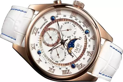 Часы Advanced Moon Phase из натуральной кожи с ремешком с римскими цифрами, водонепроницаемостью 100 м, тахиметром, подарок на 300 экземпляров, подарок на день [JMW TOKYO]