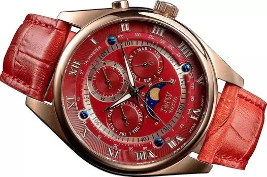 Часы Advanced Moon Phase из натуральной кожи с ремешком с римскими цифрами, водонепроницаемостью 100 м, тахиметром, красным золотом, 300 штук, подарок на день [JMW