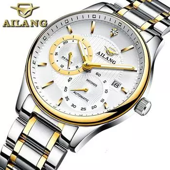 Часы AILANG, мужские автоматические механические часы с календарем, водонепроницаемые, модные, повседневные, мужские часы