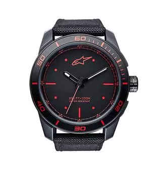 Часы Alpinestars Tech с черным нейлоновым ремешком, корпусом из нержавеющей стали диаметром 45 мм, двухслойным светящимся циферблатом, черно-красным циферблатом, водонепроницаемостью до 100 метров - - - - - красный