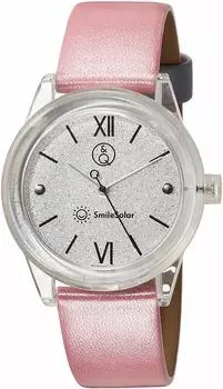 Часы Analog Smile Solar Водонепроницаемый кожаный ремешок Серебристый x Розовый [Citizen Q&Q] RP18-004 Женские розовый