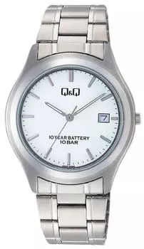 Часы аналоговые 10-летний срок службы батареи водонепроницаемый дата металлический ремешок белый [Citizen Q&Q] W476-201 мужские